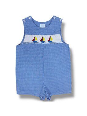 Betti Terrell Toddler Boys Nautical Sailboat Smocked Shortalls Romper Outfit 4T